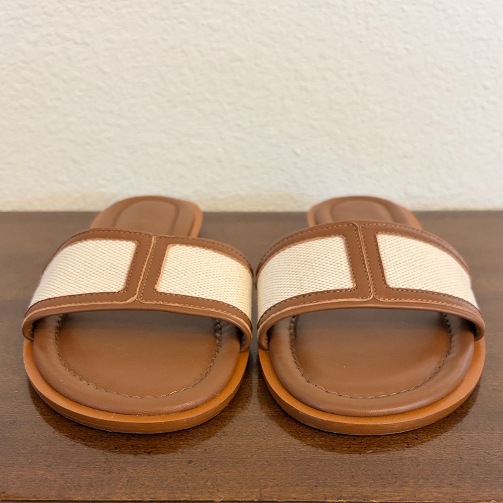 JCrew Elegant Slide sandals in Rich Oak canvas and leather 7.5 - Picture 4 of 9